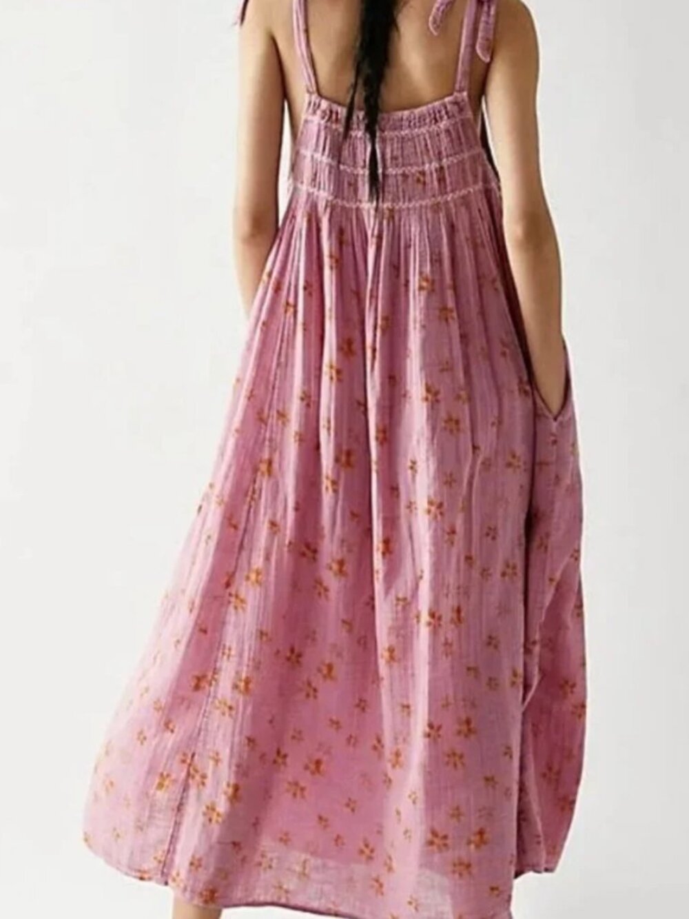 Free People Azure Maxi Dress Floral Printed Sleeveless Smocked Pink XS - Picture 3 of 10